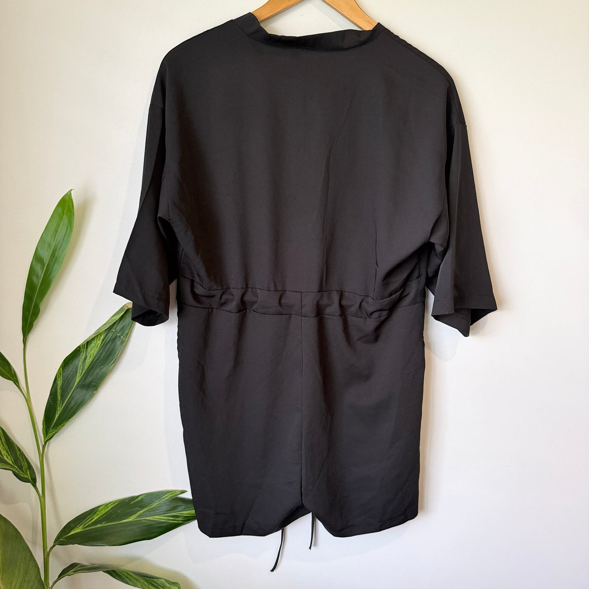 Black Drawstring Waist Short Sleeve Playsuit Size M | U/Arm to U/Arm 53cm