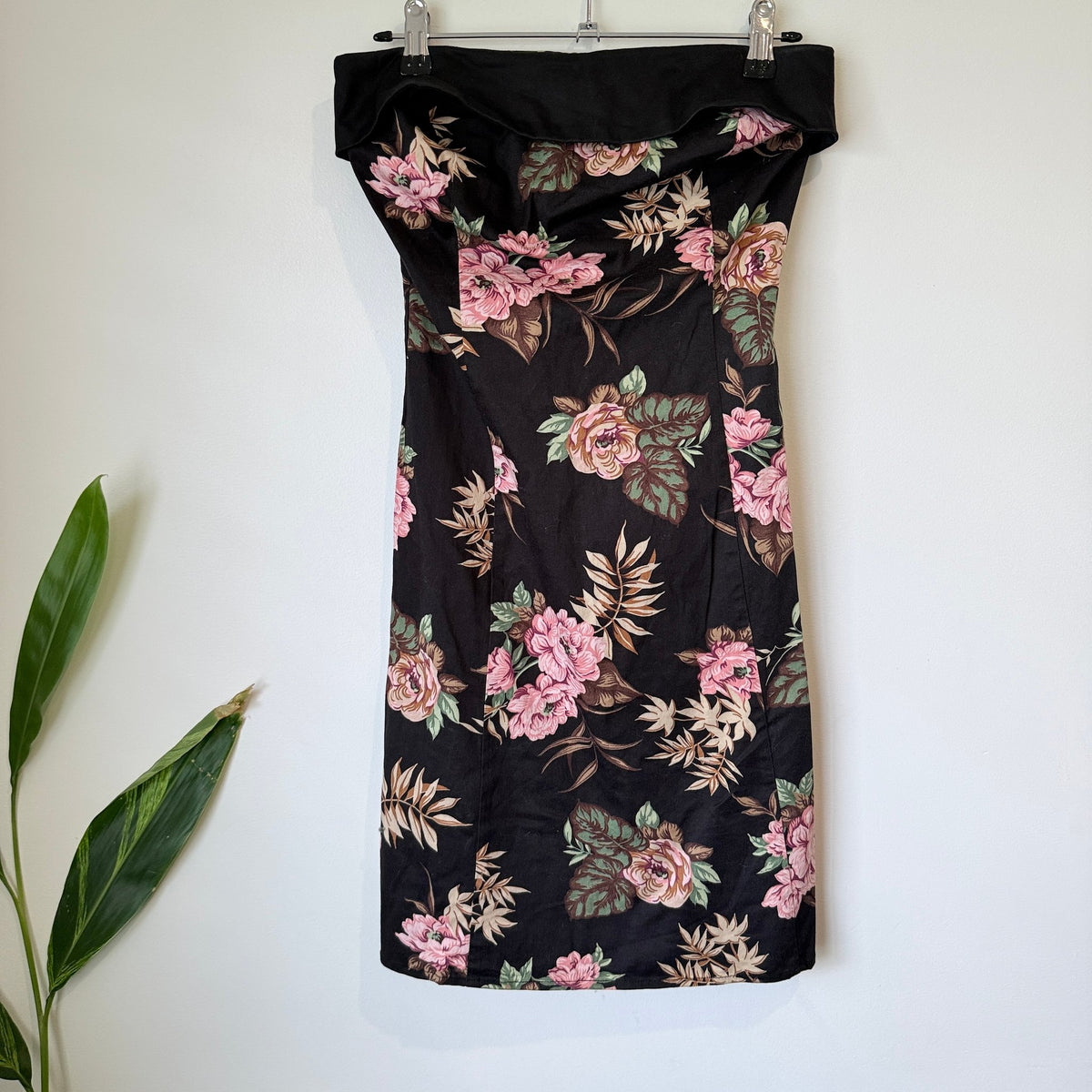 Principals Black Floral Strapless Cotton Dress Size 8