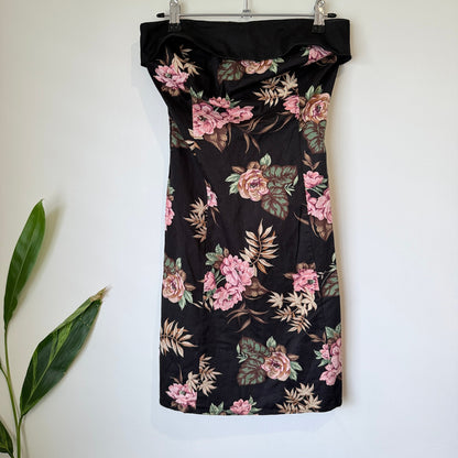 Principals Black Floral Strapless Cotton Dress Size 8