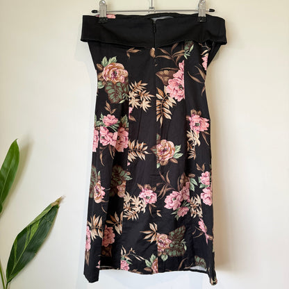 Principals Black Floral Strapless Cotton Dress Size 8