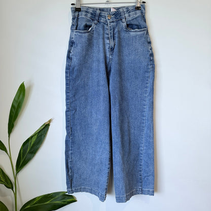 Petite Mid Wash High Rise Wide Leg Jeans Size 66cm waist