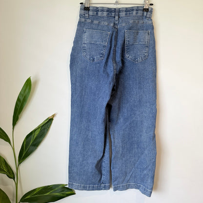 Petite Mid Wash High Rise Wide Leg Jeans Size 66cm waist