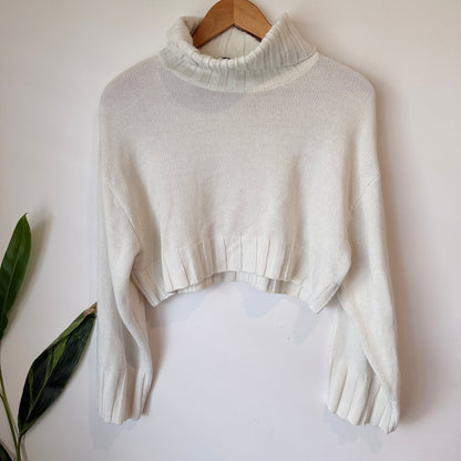 H&M Divided Cream Roll Neck Cropped Knit Jumper Size M