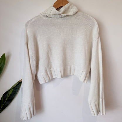 H&M Divided Cream Roll Neck Cropped Knit Jumper Size M