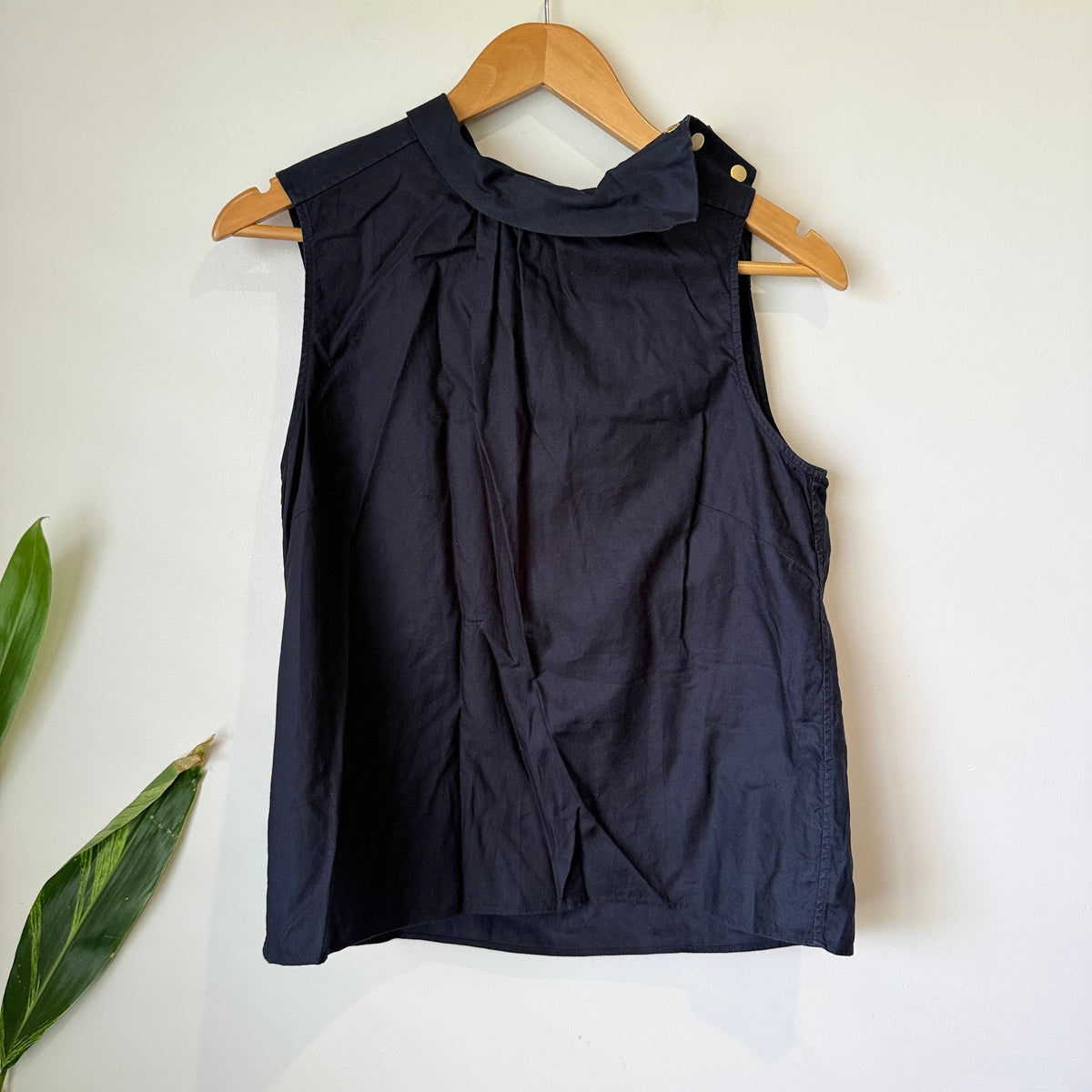 Country Road Navy Cotton Button Collar Sleeveless Top Size S