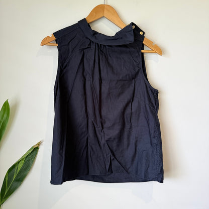 Country Road Navy Cotton Button Collar Sleeveless Top Size S