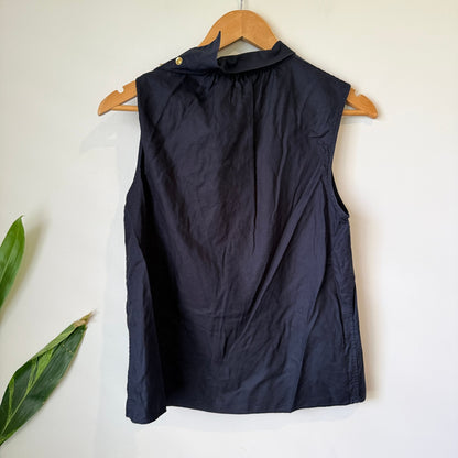 Country Road Navy Cotton Button Collar Sleeveless Top Size S