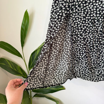 SHEIN Black & White Ditsy Floral Split Midi Skirt Size S
