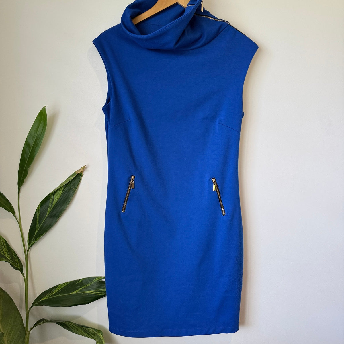 Sabrina Diamanti Cobalt Blue Cowl Neck Zip Detail Dress - 46cm u/arm