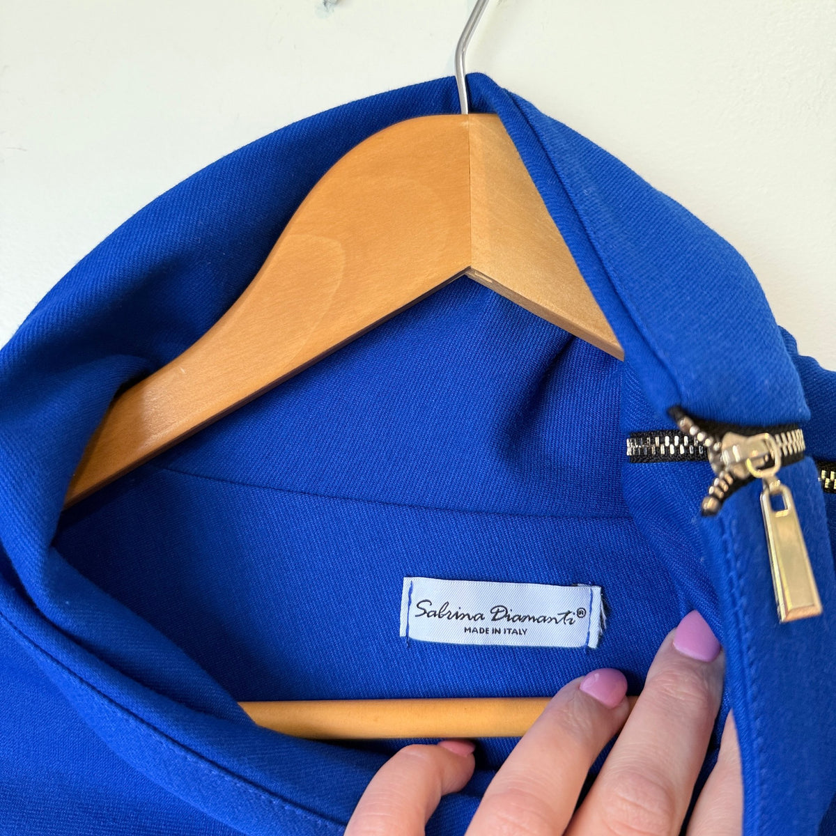Sabrina Diamanti Cobalt Blue Cowl Neck Zip Detail Dress - 46cm u/arm