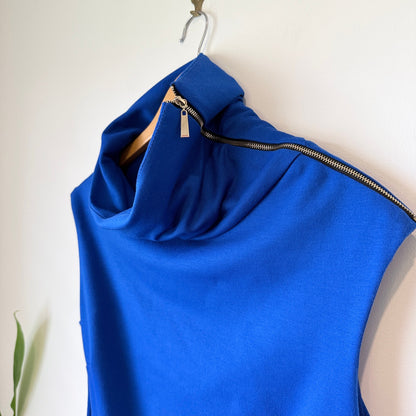 Sabrina Diamanti Cobalt Blue Cowl Neck Zip Detail Dress - 46cm u/arm