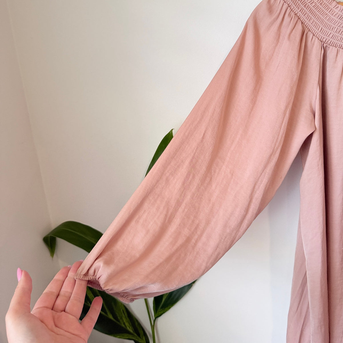 Glassons Blush Smocked Off Shoulder Balloon Sleeve Dress Size 16
