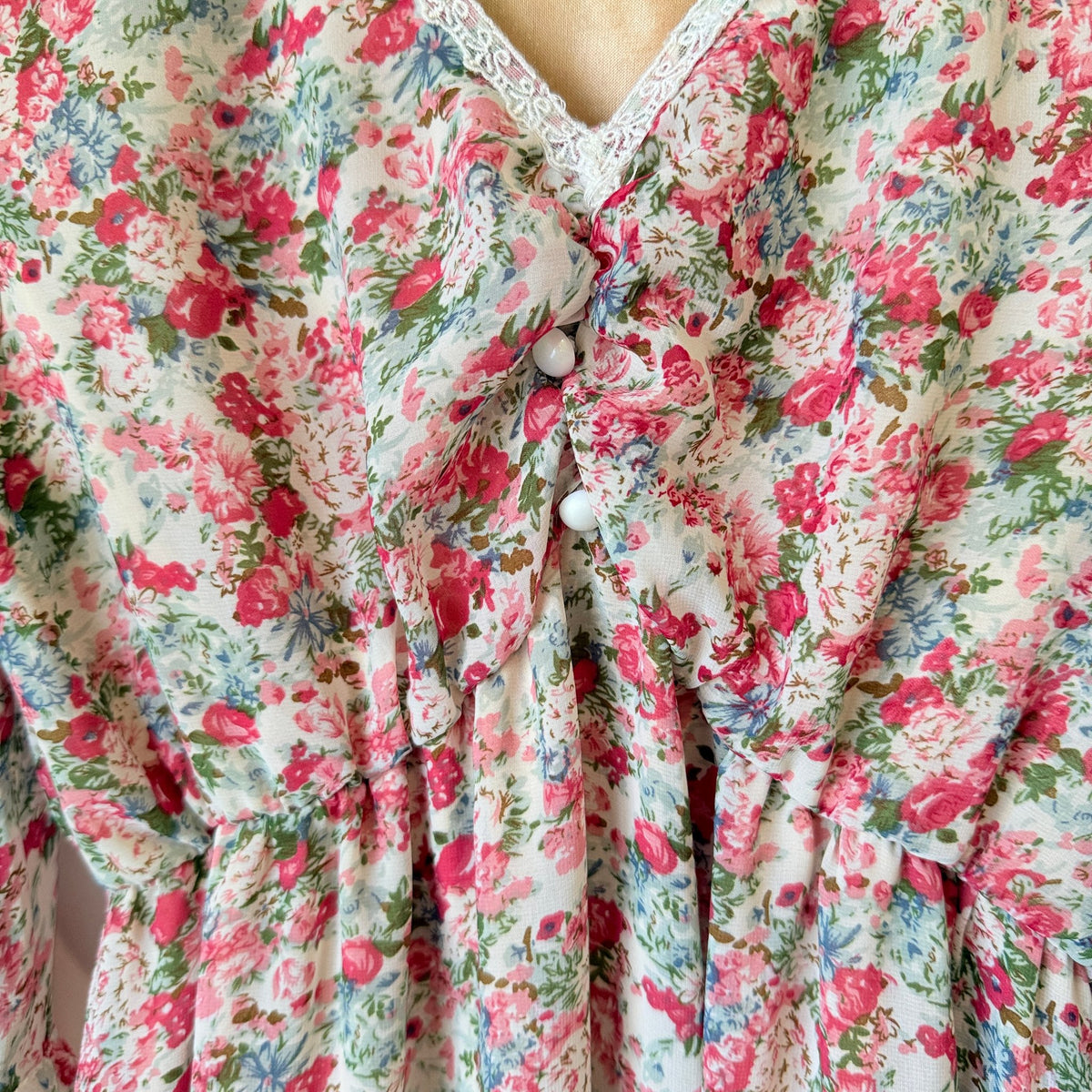 Ally Pink Ditsy Floral Lace Trim Mini Dress Size U/Arm to U/Arm 38cm