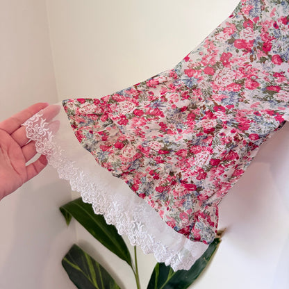 Ally Pink Ditsy Floral Lace Trim Mini Dress Size U/Arm to U/Arm 38cm