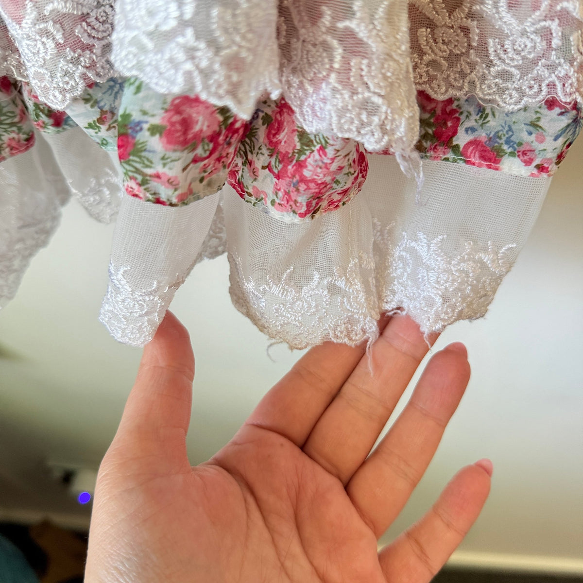 Ally Pink Ditsy Floral Lace Trim Mini Dress Size U/Arm to U/Arm 38cm