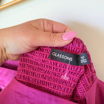 Glassons Magenta Satin Square Neck Balloon Sleeve Crop Top Size 10