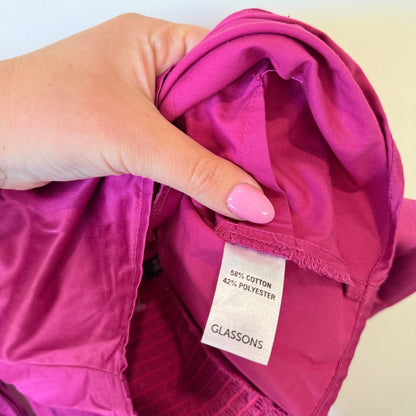 Glassons Magenta Satin Square Neck Balloon Sleeve Crop Top Size 10