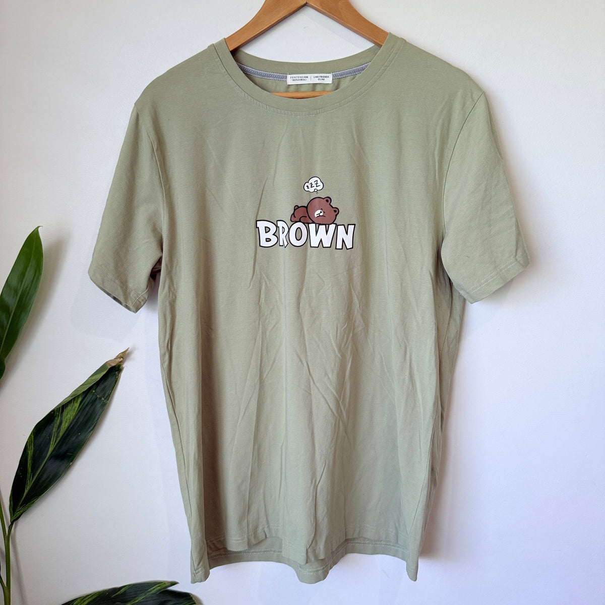 Line Friends Sage Green Brown & Sally Graphic Tee Size XXL | U/Arm to U/Arm 53cm