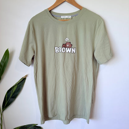 Line Friends Sage Green Brown & Sally Graphic Tee Size XXL | U/Arm to U/Arm 53cm