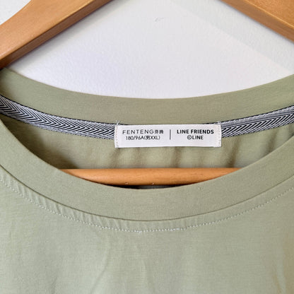 Line Friends Sage Green Brown & Sally Graphic Tee Size XXL | U/Arm to U/Arm 53cm