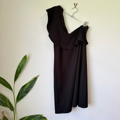 Black One Shoulder Ruffle Midi Dress - 42cm u/arm
