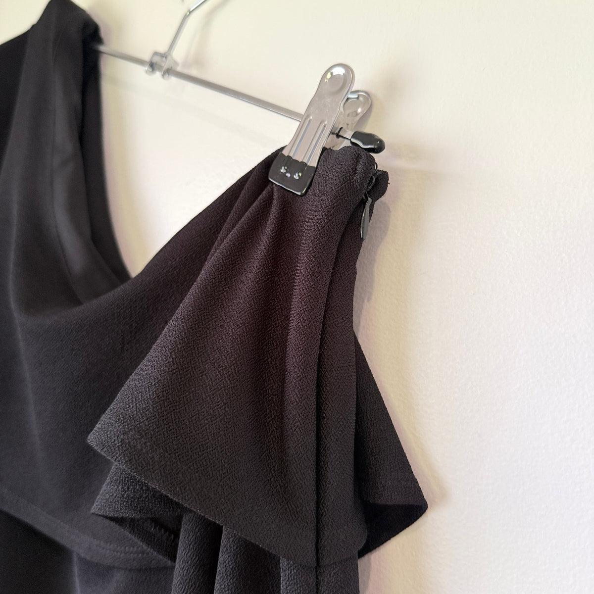 Black One Shoulder Ruffle Midi Dress - 42cm u/arm