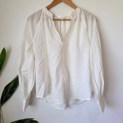 H&M White Cotton Split Neck Blouse Size M