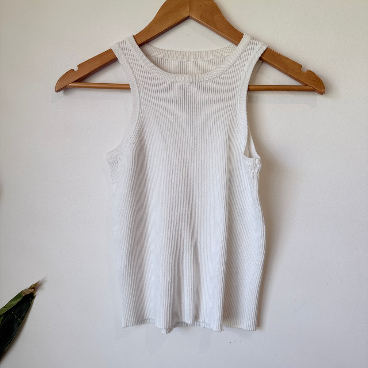 White Rib Knit High Neck Tank Size U/Arm to U/Arm 34cm