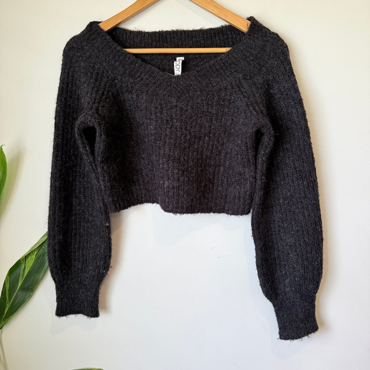 Cotton On Body Charcoal Fluffy Knit Off Shoulder Crop Jumper Size XS