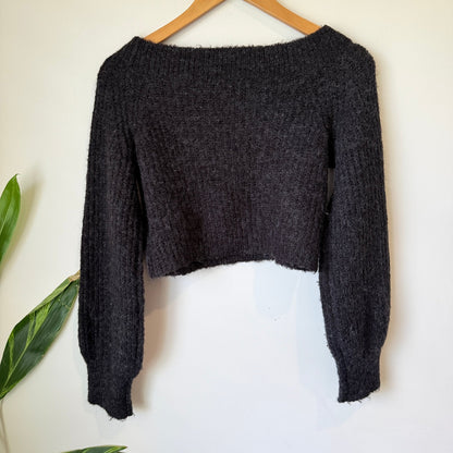 Cotton On Body Charcoal Fluffy Knit Off Shoulder Crop Jumper Size XS