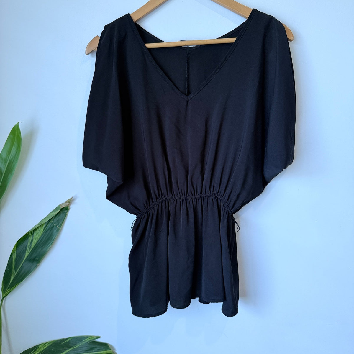 i-ner Black Batwing Elastic Waist Peplum Top