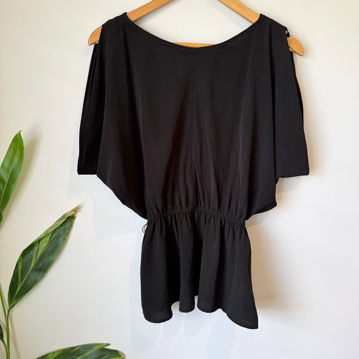 i-ner Black Batwing Elastic Waist Peplum Top