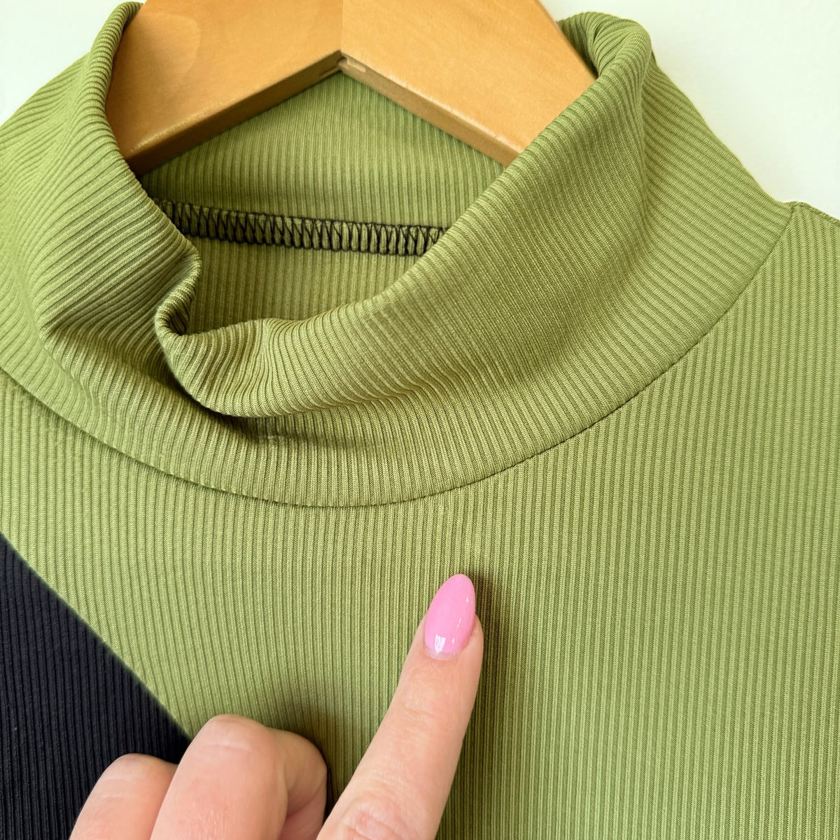 Olive & Black Colour Block Rib Mock Neck Top Size L | U/Arm to U/Arm 44cm
