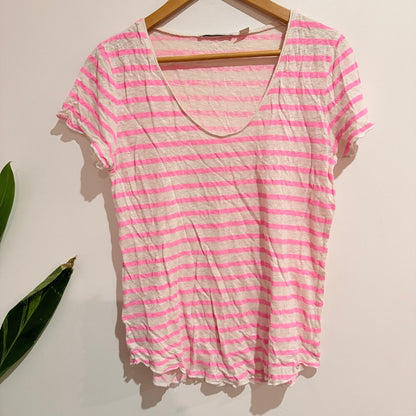 Country Road Pink & White Stripe Linen Tee Size M