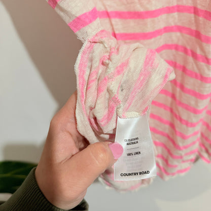Country Road Pink & White Stripe Linen Tee Size M