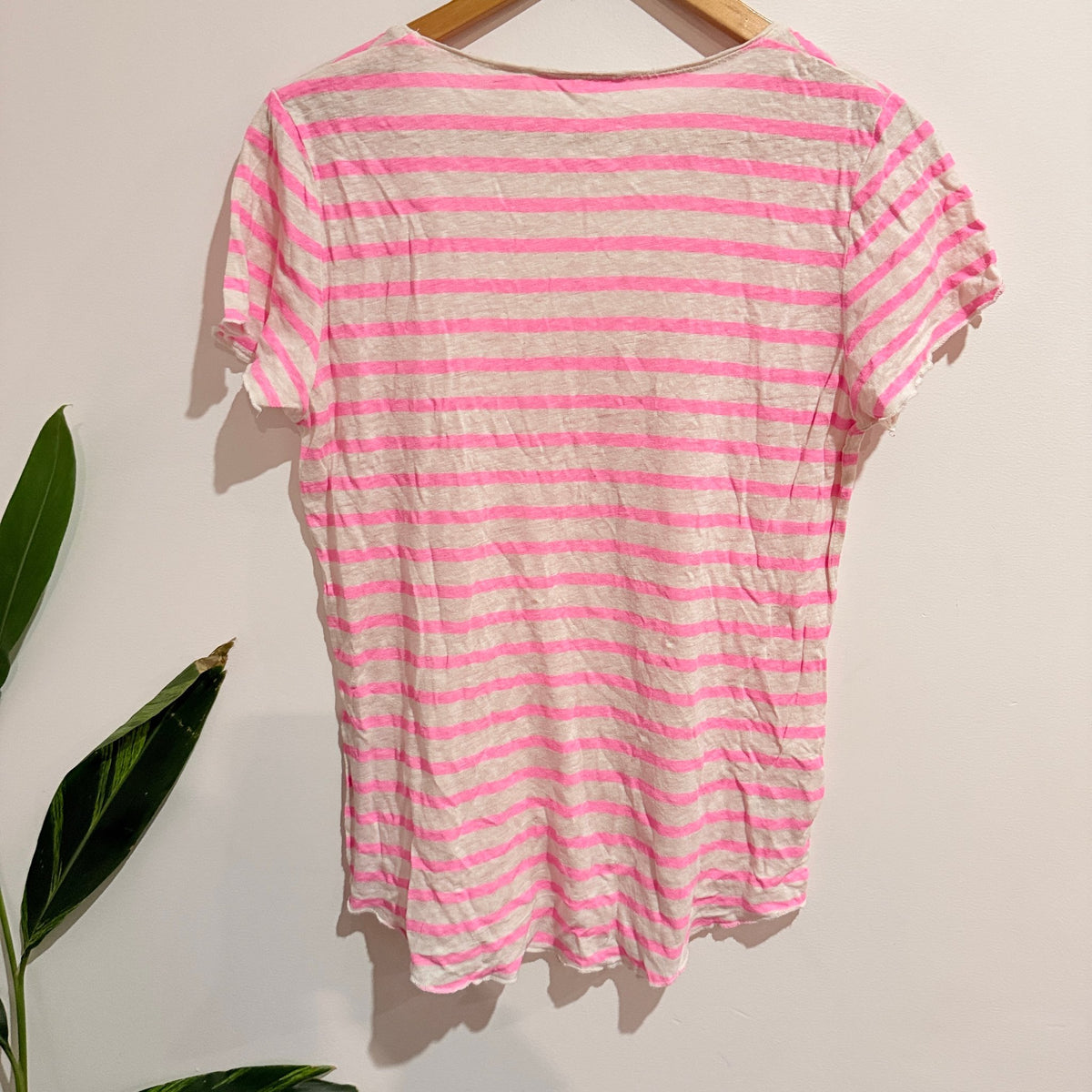 Country Road Pink & White Stripe Linen Tee Size M