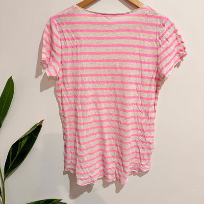 Country Road Pink & White Stripe Linen Tee Size M