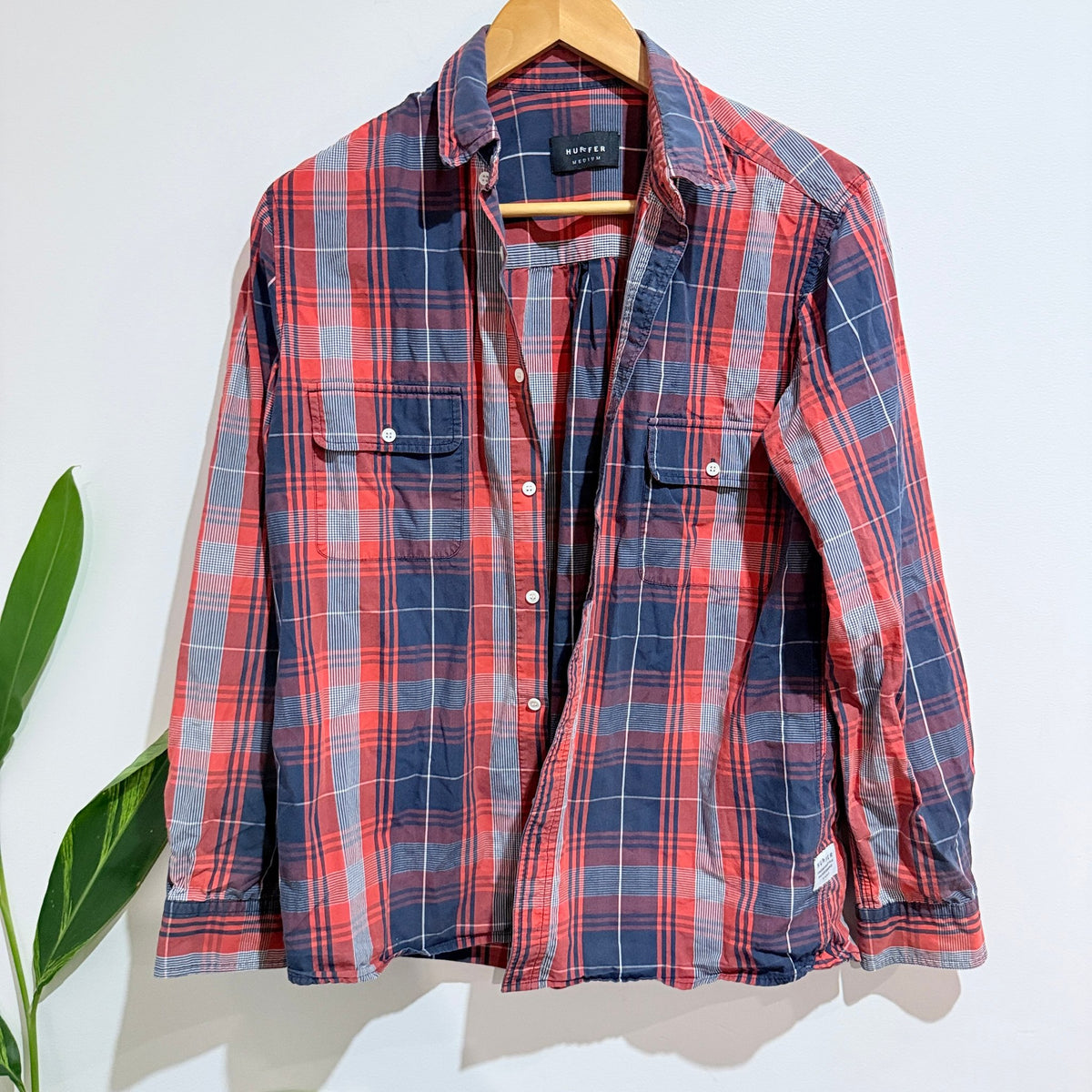 Huffer Red & Navy Check Lennon Shirt Size M