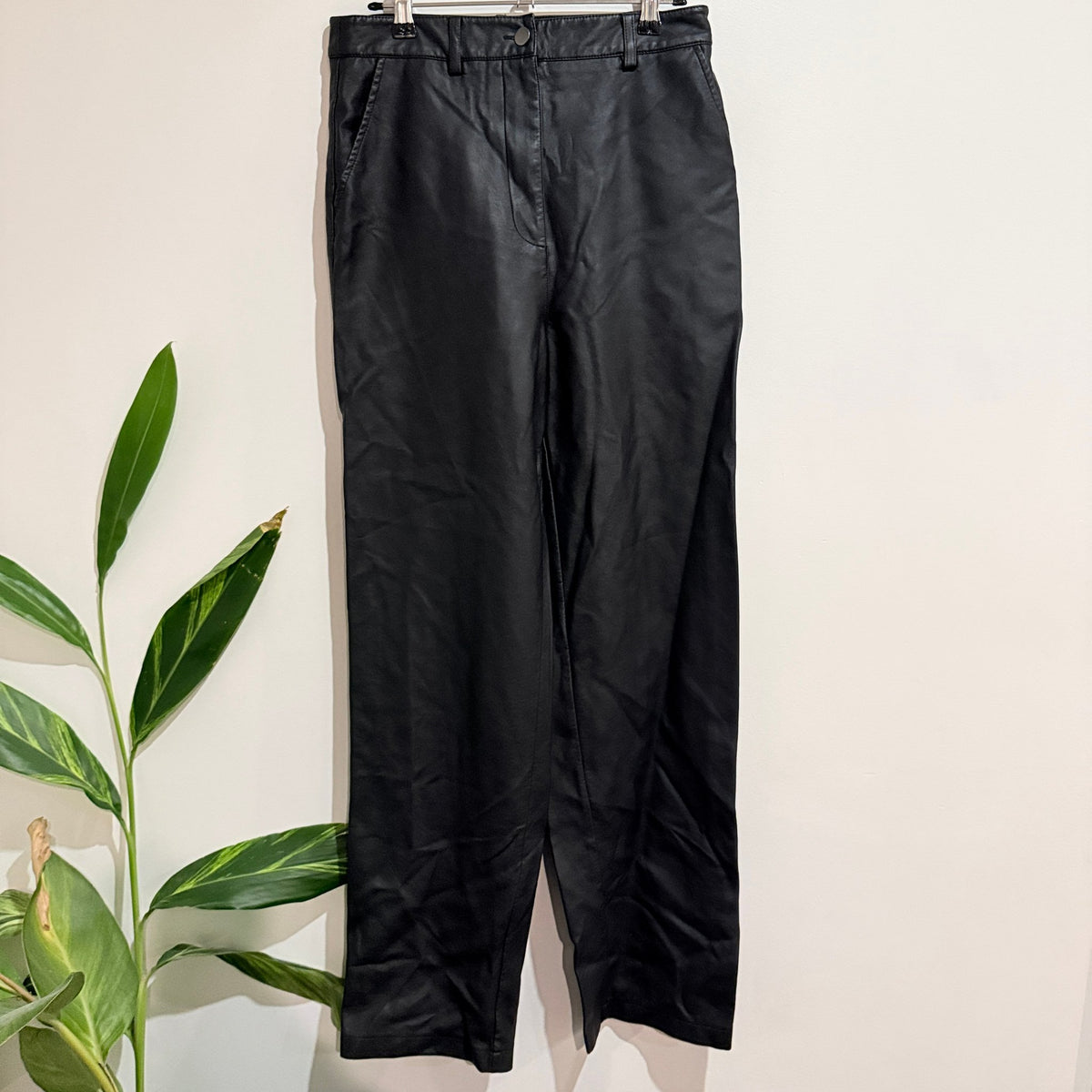 Glassons Black Faux Leather Straight Leg Pants Size 10