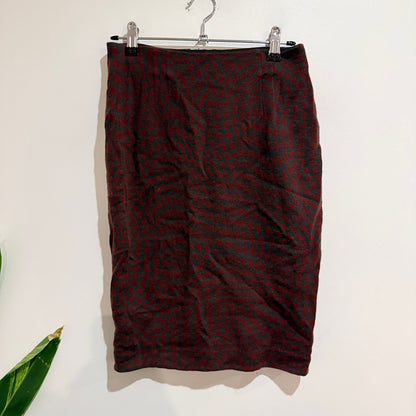Sisley Red & Grey Houndstooth Pencil Skirt Size S | Waist 68cm