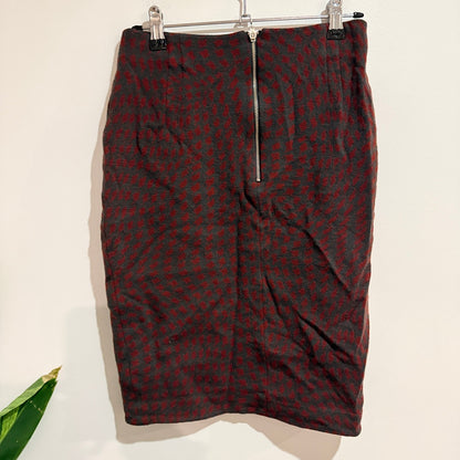 Sisley Red & Grey Houndstooth Pencil Skirt Size S | Waist 68cm