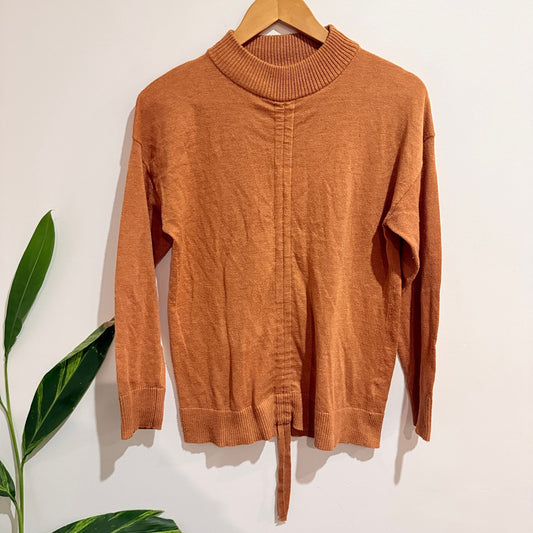 Calli Rust Mock Neck Knit Jumper with Tie Hem Size S