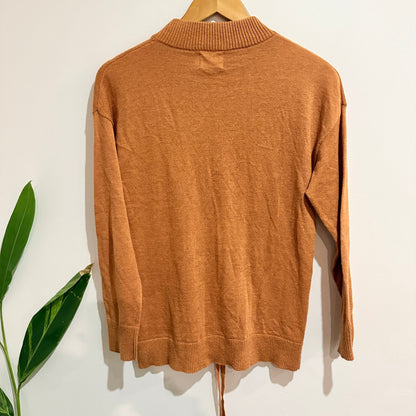 Calli Rust Mock Neck Knit Jumper with Tie Hem Size S
