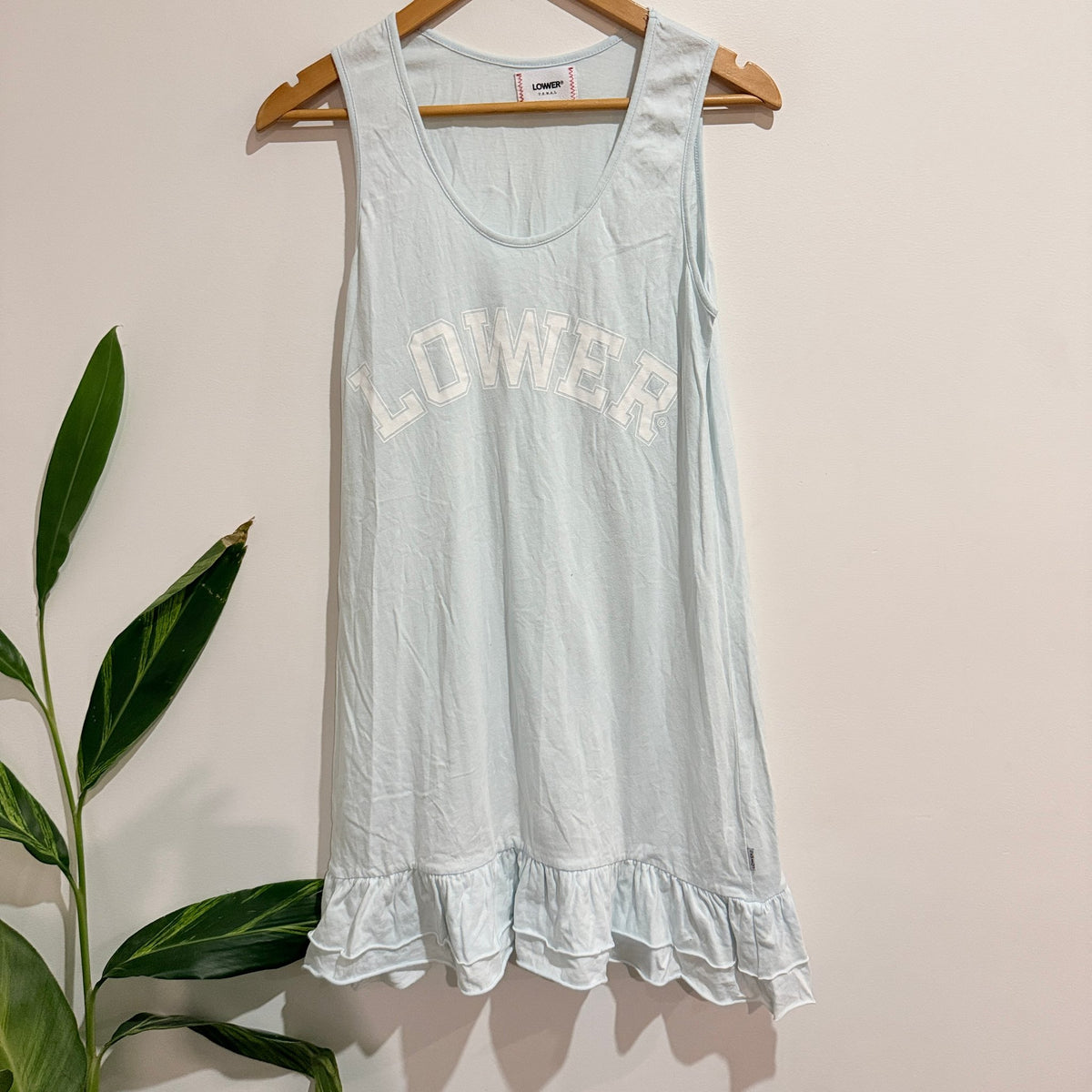 Lower Pale Blue Logo Ruffle Hem Tank Dress Size M