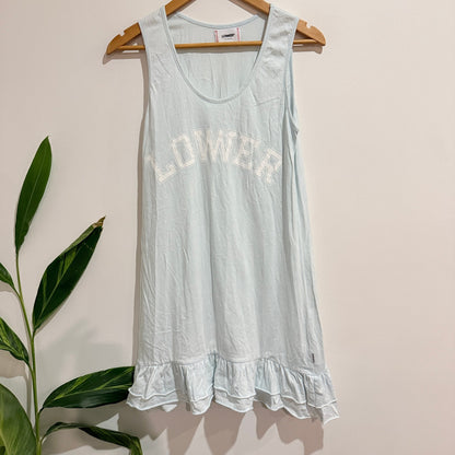 Lower Pale Blue Logo Ruffle Hem Tank Dress Size M