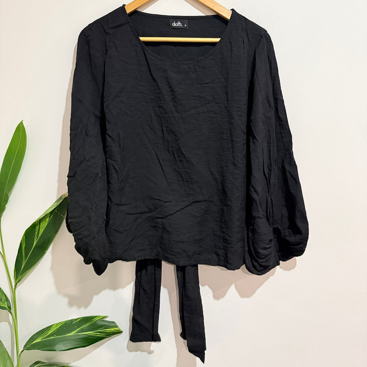 Dotti Black Tie Back Balloon Sleeve Top Size 10