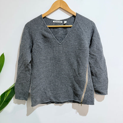 Country Road Grey Ribbed V-Neck Side Zip Jumper Size XS