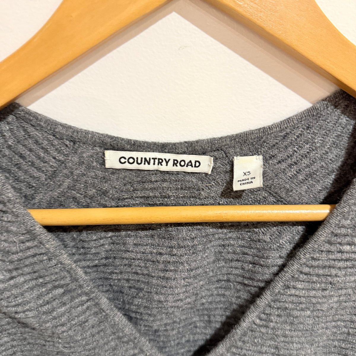 Country Road Grey Ribbed V-Neck Side Zip Jumper Size XS