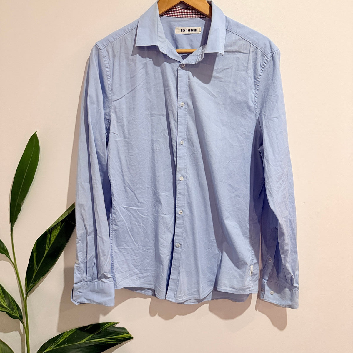 Ben Sherman Light Blue Shirt with Gingham Trim Size L