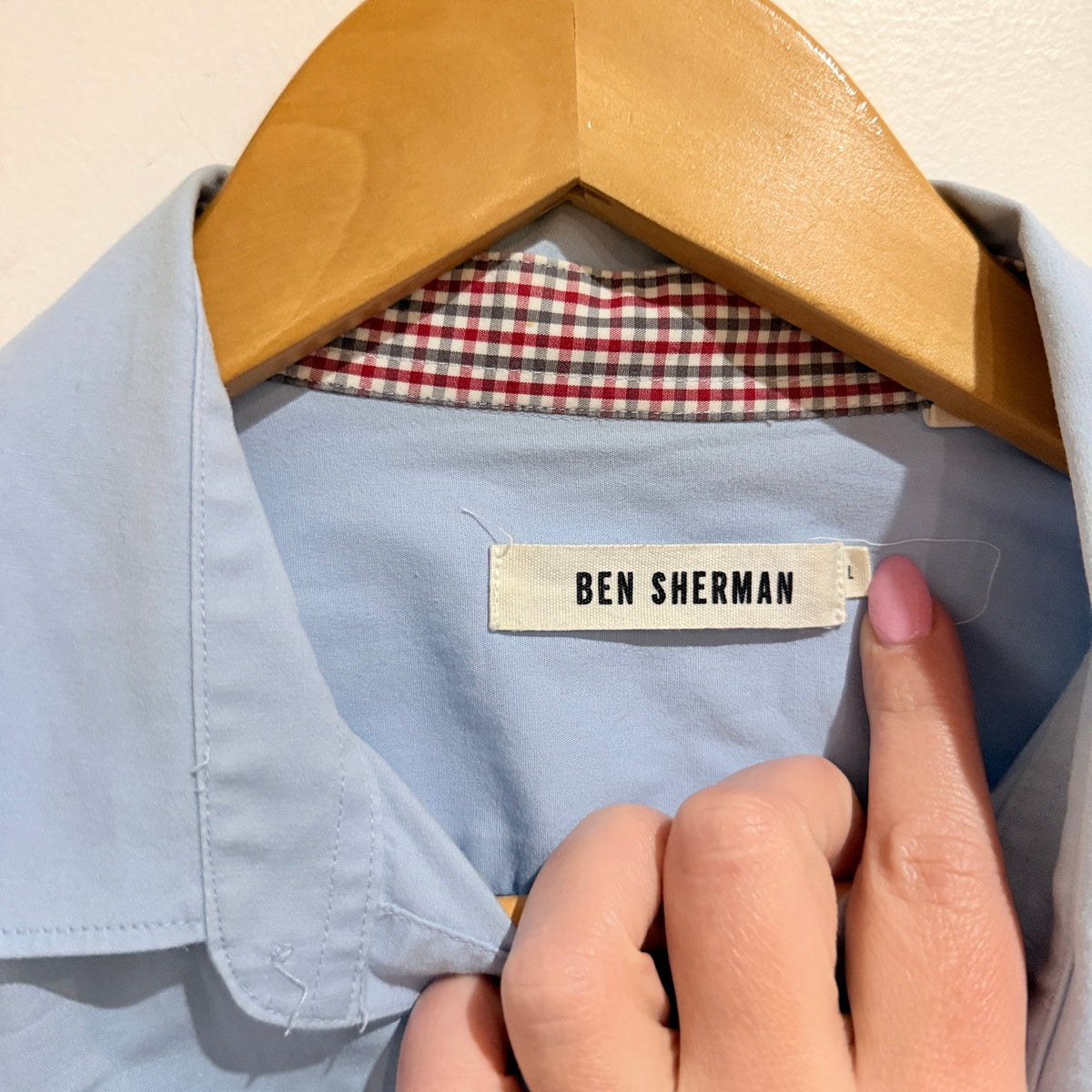 Ben Sherman Light Blue Shirt with Gingham Trim Size L